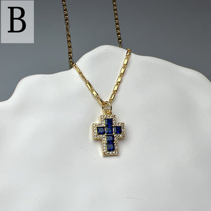 Lady Streetwear Cross Copper Rhinestones Pendant Necklace In Bulk