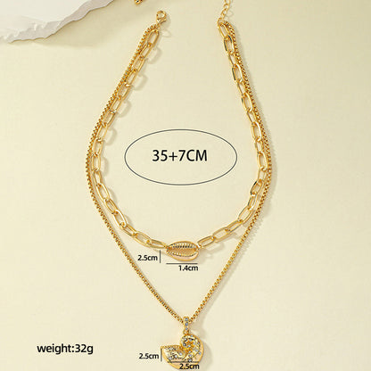 Beach Conch Rhinestones Alloy Wholesale Double Layer Necklaces