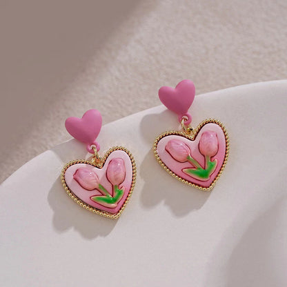 1 Pair Sweet Flower Plating Alloy Drop Earrings