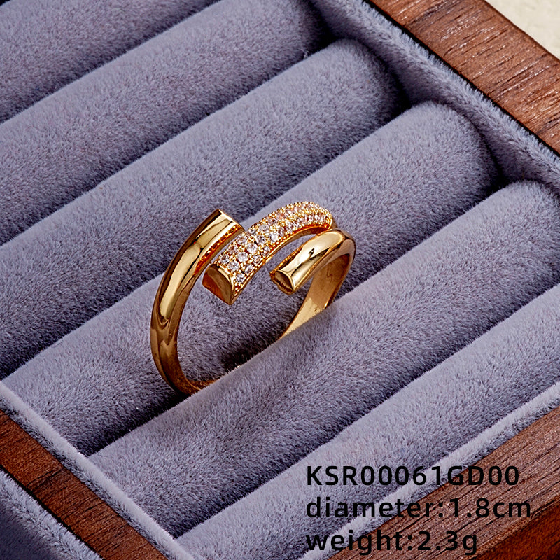 Elegant Simple Style Butterfly Copper Gold Plated Zircon Open Rings In Bulk