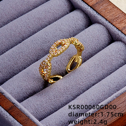 Elegant Simple Style Star Bow Knot Copper Gold Plated Zircon Open Rings In Bulk