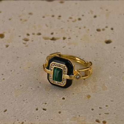 Retro Geometric Color Block Square Malachite Agate Plating Women's Open Rings