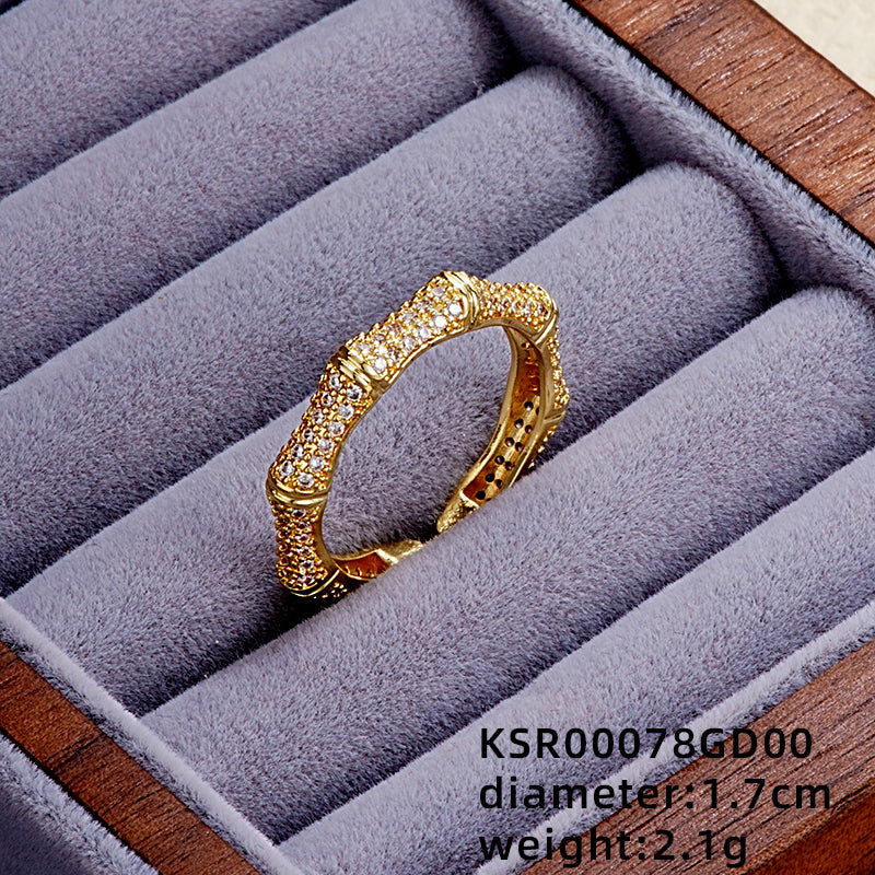 Elegant Simple Style Star Bow Knot Copper Gold Plated Zircon Open Rings In Bulk