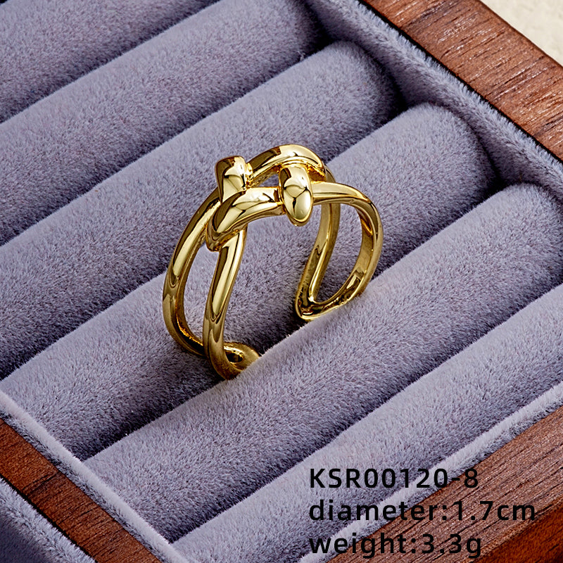 Elegant Simple Style Star Bow Knot Copper Gold Plated Zircon Open Rings In Bulk