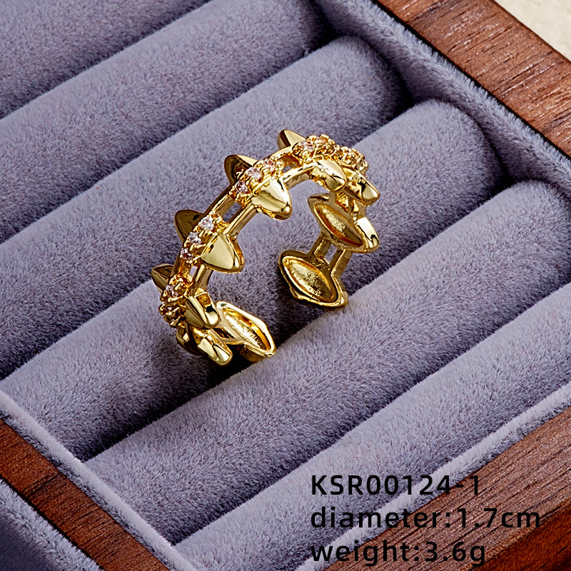 Elegant Simple Style Star Bow Knot Copper Gold Plated Zircon Open Rings In Bulk