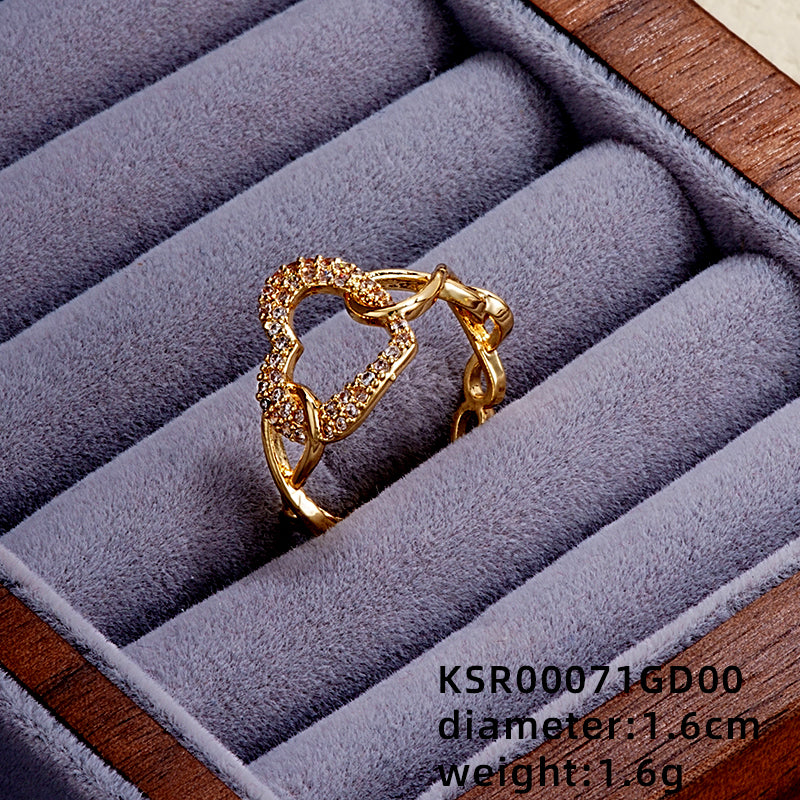 Elegant Simple Style Butterfly Copper Gold Plated Zircon Open Rings In Bulk