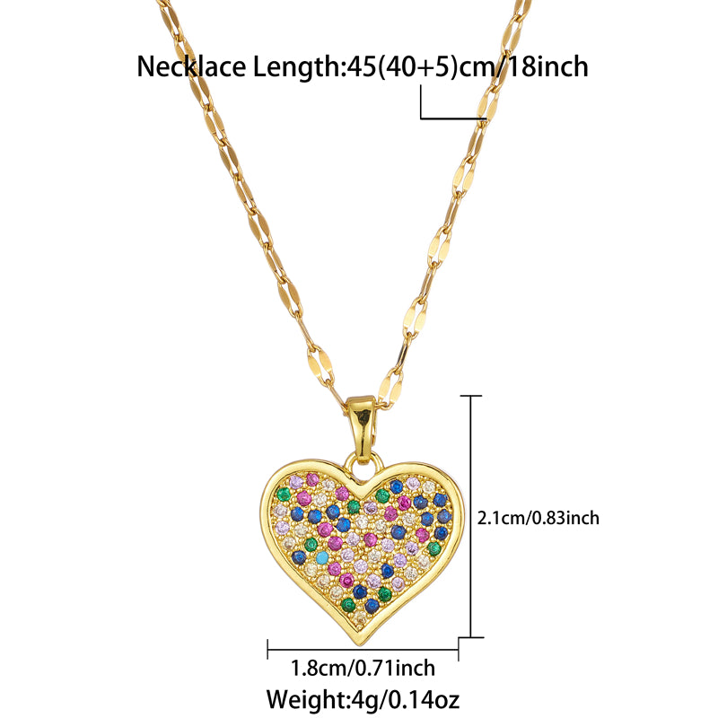 Simple Style Heart Shape Stainless Steel Plating Inlay Zircon 18k Gold Plated Pendant Necklace