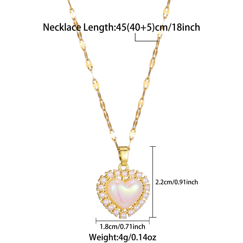 Simple Style Heart Shape Stainless Steel Plating Inlay Zircon 18k Gold Plated Pendant Necklace