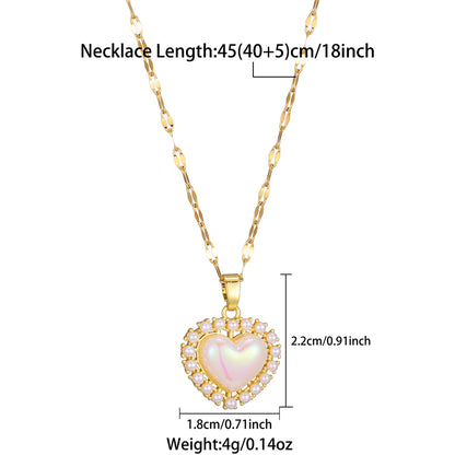 Simple Style Heart Shape Stainless Steel Plating Inlay Zircon 18k Gold Plated Pendant Necklace