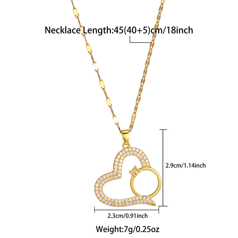 Simple Style Heart Shape Stainless Steel Plating Inlay Zircon 18k Gold Plated Pendant Necklace