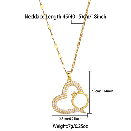 Simple Style Heart Shape Stainless Steel Plating Inlay Zircon 18k Gold Plated Pendant Necklace