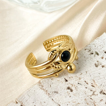 Elegant Vintage Style Color Block Stainless Steel Plating Inlay Natural Stone Gold Plated Open Rings