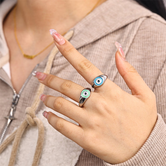 Cute Simple Style Devil's Eye Stainless Steel Enamel Rings