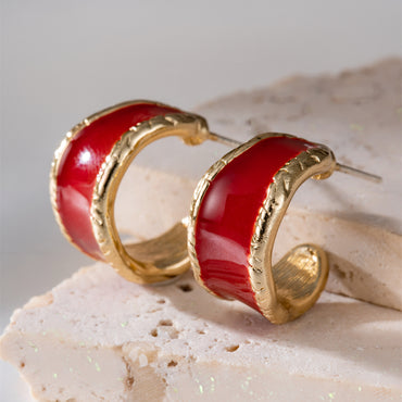 1 Pair Vintage Style Simple Style C Shape Enamel Plating Alloy 14k Gold Plated Ear Studs