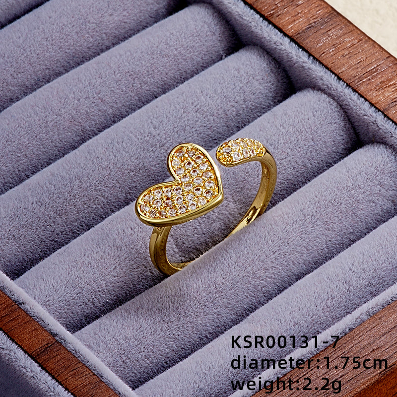 Elegant Simple Style Heart Shape Butterfly Copper Gold Plated Zircon Open Rings Rings In Bulk