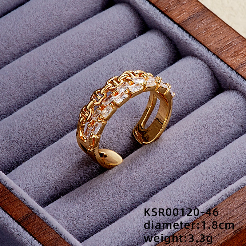 Elegant Simple Style Butterfly Copper Gold Plated Zircon Open Rings In Bulk