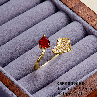 Elegant Simple Style Heart Shape Butterfly Copper Gold Plated Zircon Open Rings Rings In Bulk