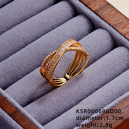 Elegant Simple Style Butterfly Copper Gold Plated Zircon Open Rings In Bulk