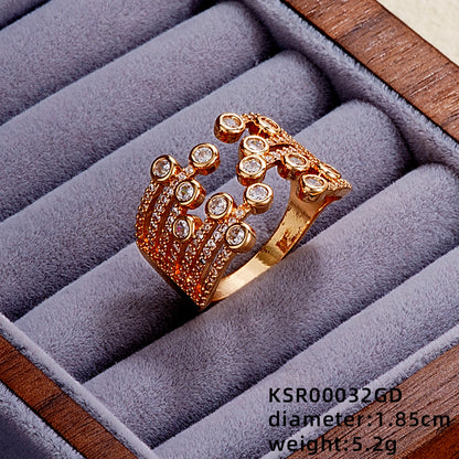 Elegant Simple Style Butterfly Copper Gold Plated Zircon Open Rings In Bulk