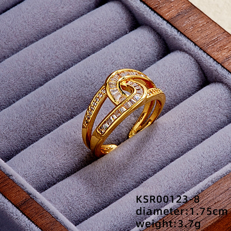 Elegant Simple Style Butterfly Copper Gold Plated Zircon Open Rings In Bulk