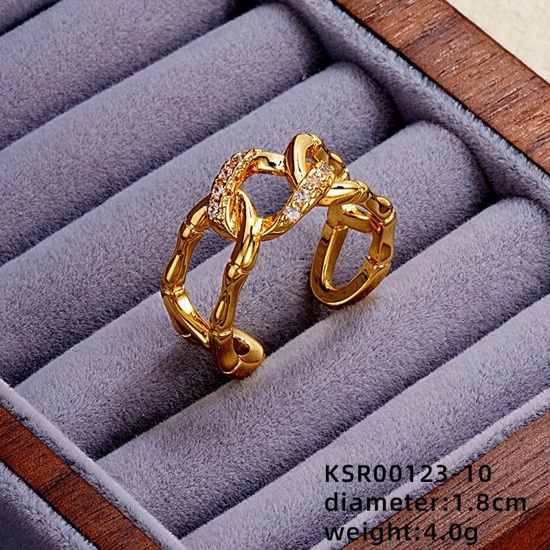 Elegant Simple Style Butterfly Copper Gold Plated Zircon Open Rings In Bulk