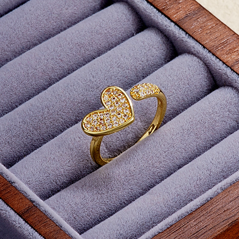 Elegant Simple Style Heart Shape Butterfly Copper Gold Plated Zircon Open Rings Rings In Bulk