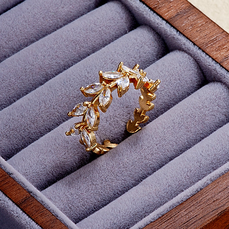 Elegant Simple Style Butterfly Copper Gold Plated Zircon Open Rings In Bulk