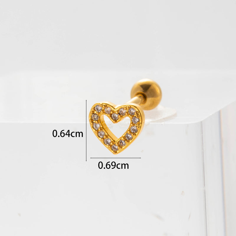 1 Piece Ear Cartilage Rings & Studs Fashion Star Heart Shape 316 Stainless Steel  Copper Plating Inlay Zircon