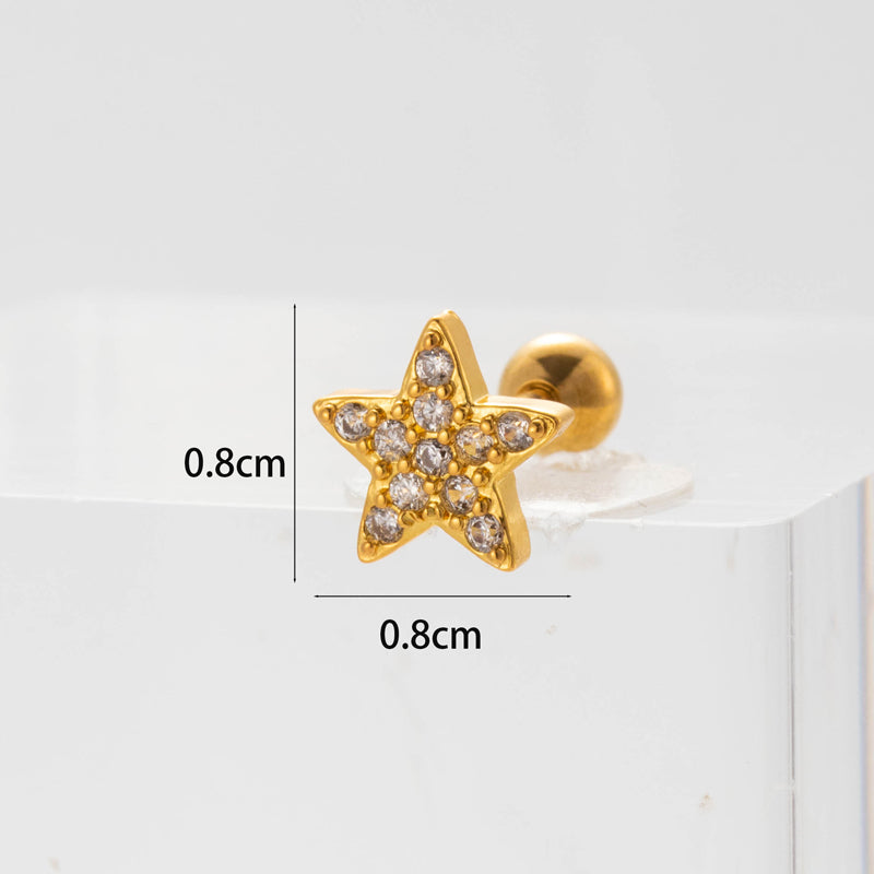 1 Piece Ear Cartilage Rings & Studs Fashion Star Heart Shape 316 Stainless Steel  Copper Plating Inlay Zircon