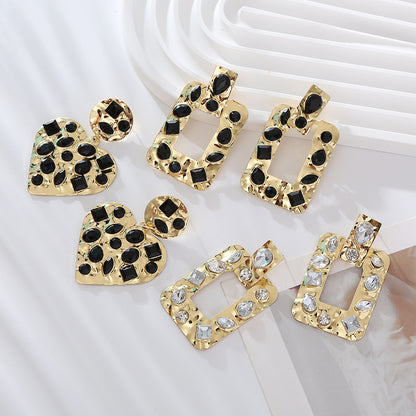 1 Pair Simple Style Classic Style Heart Shape Plating Inlay Alloy Rhinestones Gold Plated Drop Earrings