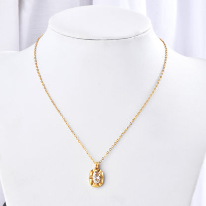 Simple Style Commute Color Block Stainless Steel Plating Inlay Zircon 18k Gold Plated Pendant Necklace