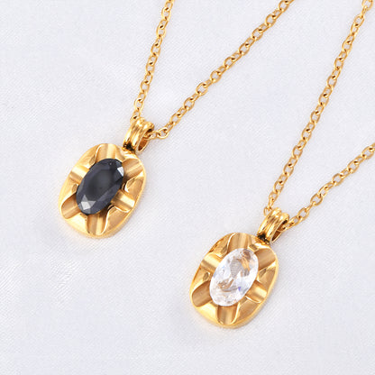 Simple Style Commute Color Block Stainless Steel Plating Inlay Zircon 18k Gold Plated Pendant Necklace