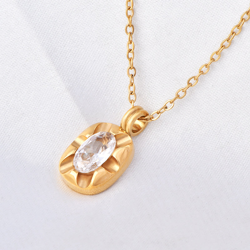 Simple Style Commute Color Block Stainless Steel Plating Inlay Zircon 18k Gold Plated Pendant Necklace