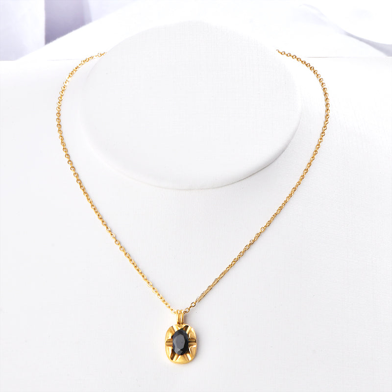 Simple Style Commute Color Block Stainless Steel Plating Inlay Zircon 18k Gold Plated Pendant Necklace