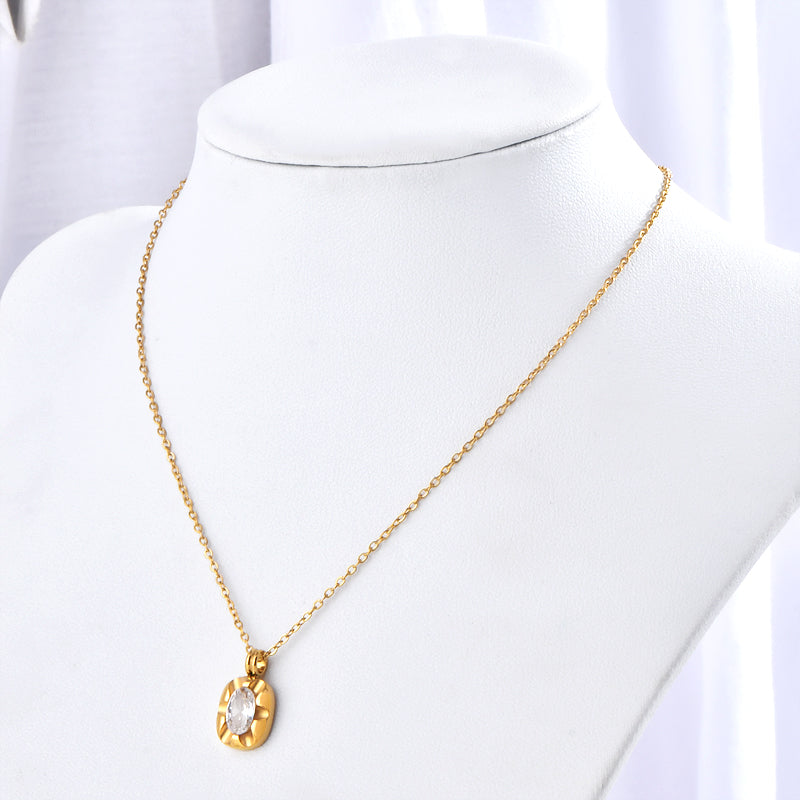 Simple Style Commute Color Block Stainless Steel Plating Inlay Zircon 18k Gold Plated Pendant Necklace