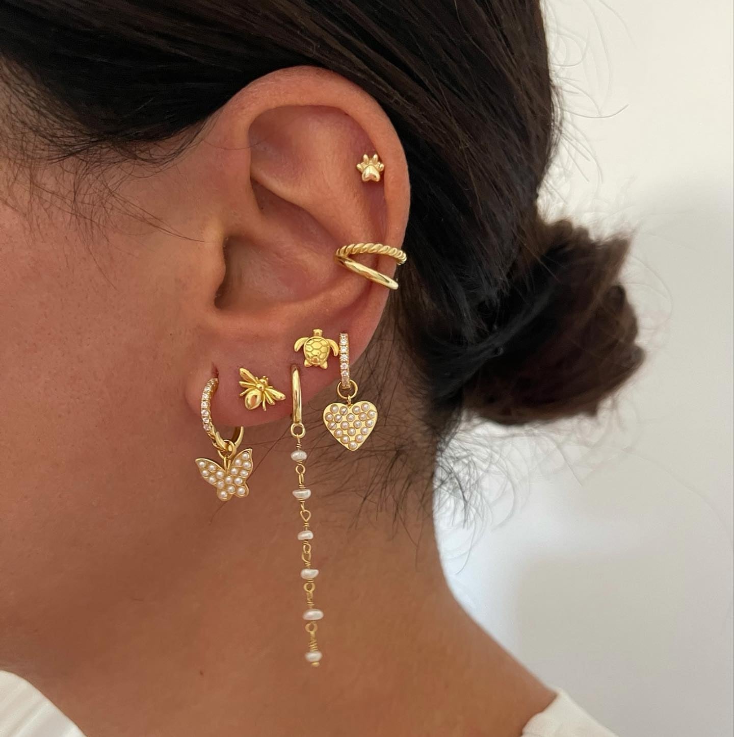 1 Pair Elegant Simple Style Animal Heart Shape Plating Inlay Copper Pearl 18k Gold Plated Drop Earrings Ear Cuffs Ear Studs