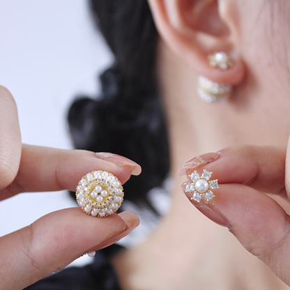 1 Pair Ig Style Shiny Ball Plating Inlay Copper Artificial Pearls Zircon 18k Gold Plated Ear Studs