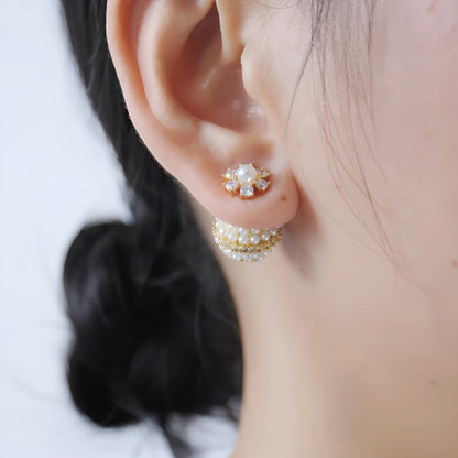 1 Pair Ig Style Shiny Ball Plating Inlay Copper Artificial Pearls Zircon 18k Gold Plated Ear Studs