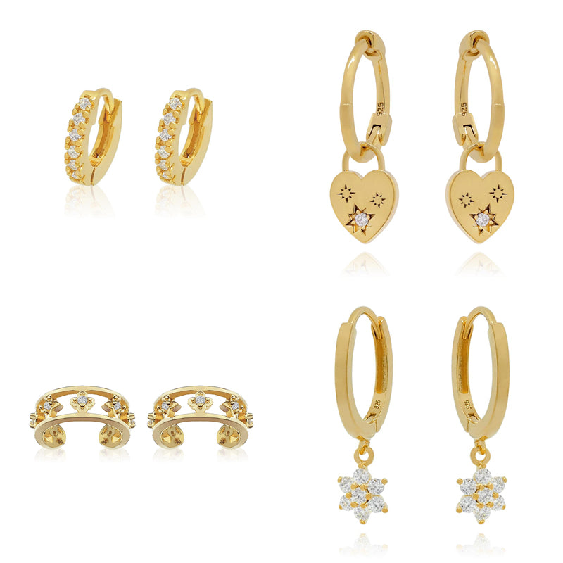 1 Pair Casual Simple Style Hexagram Heart Shape Plating Inlay Copper Zircon 18k Gold Plated Hoop Earrings Drop Earrings Ear Cuffs