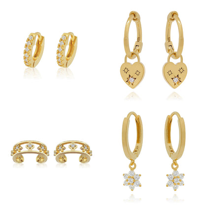 1 Pair Casual Simple Style Hexagram Heart Shape Plating Inlay Copper Zircon 18k Gold Plated Hoop Earrings Drop Earrings Ear Cuffs