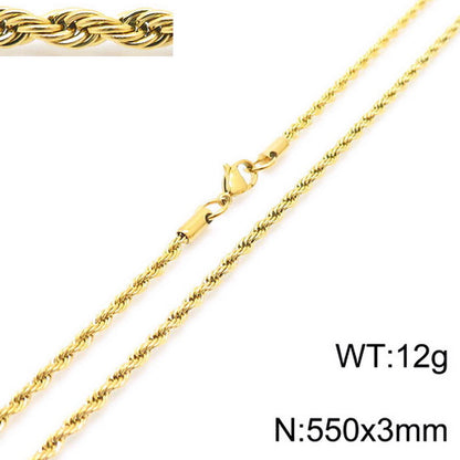 European And American Stainless Steel Electroplating Multi-size Twisted Rope Necklace Twist Chain Wholesale