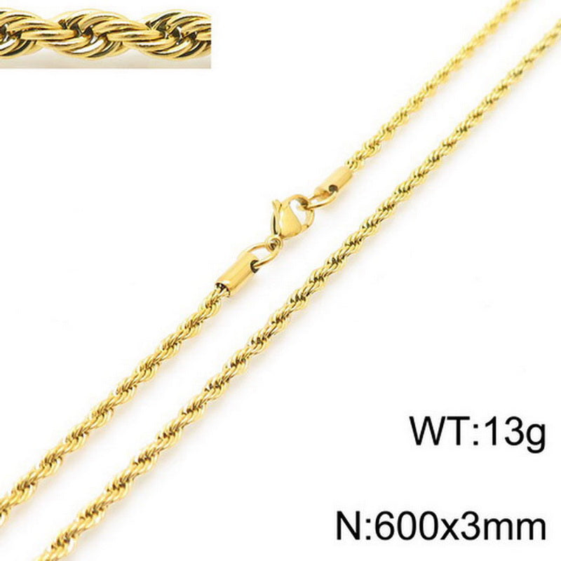 European And American Stainless Steel Electroplating Multi-size Twisted Rope Necklace Twist Chain Wholesale