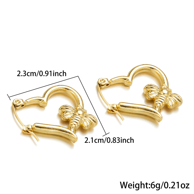 1 Pair Simple Style Classic Style Heart Shape Bee Plating Stainless Steel 18k Gold Plated Earrings