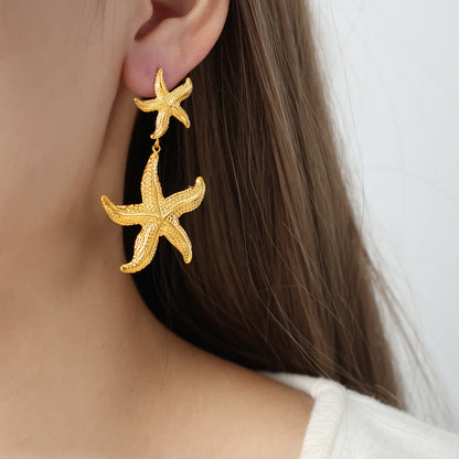 1 Pair Casual Vacation Starfish Plating Titanium Steel 18k Gold Plated Drop Earrings