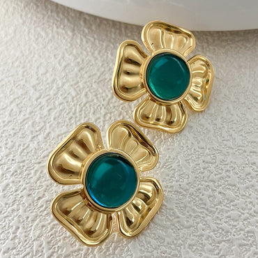 1 Pair Elegant Classical Vintage Style Flower Plating Inlay Stainless Steel Gem Gold Plated Ear Studs