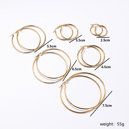 6 Pieces Basic Rock Modern Style Circle Plating Stainless Steel 18k Gold Plated White Gold Plated Earrings