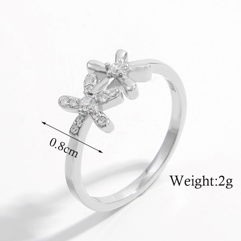 Ig Style Elegant Shiny Square Heart Shape Flower Sterling Silver Hollow Out Inlay Zircon White Gold Plated Rhodium Plated Rings