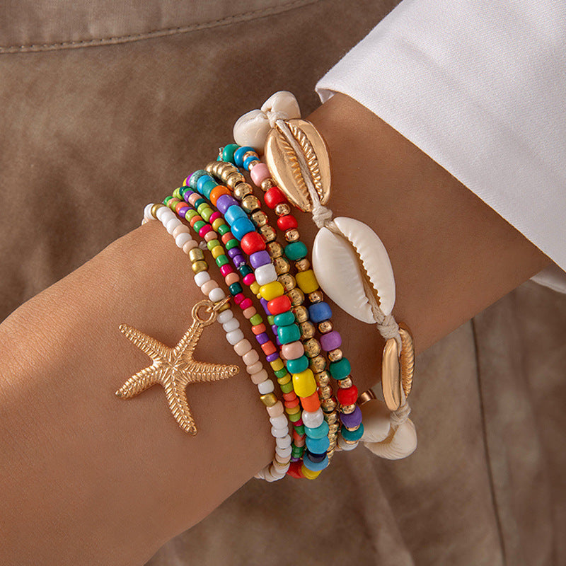 Casual Vacation Simple Style Geometric Starfish Glass Shell Knitting Women's Bracelets