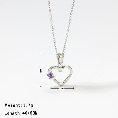 Elegant Sweet Heart Shape Stainless Steel Inlay Zircon White Gold Plated Gold Plated Pendant Necklace