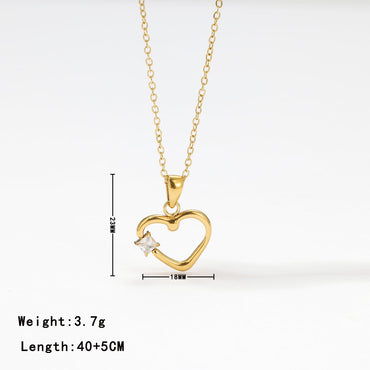 Elegant Sweet Heart Shape Stainless Steel Inlay Zircon White Gold Plated Gold Plated Pendant Necklace